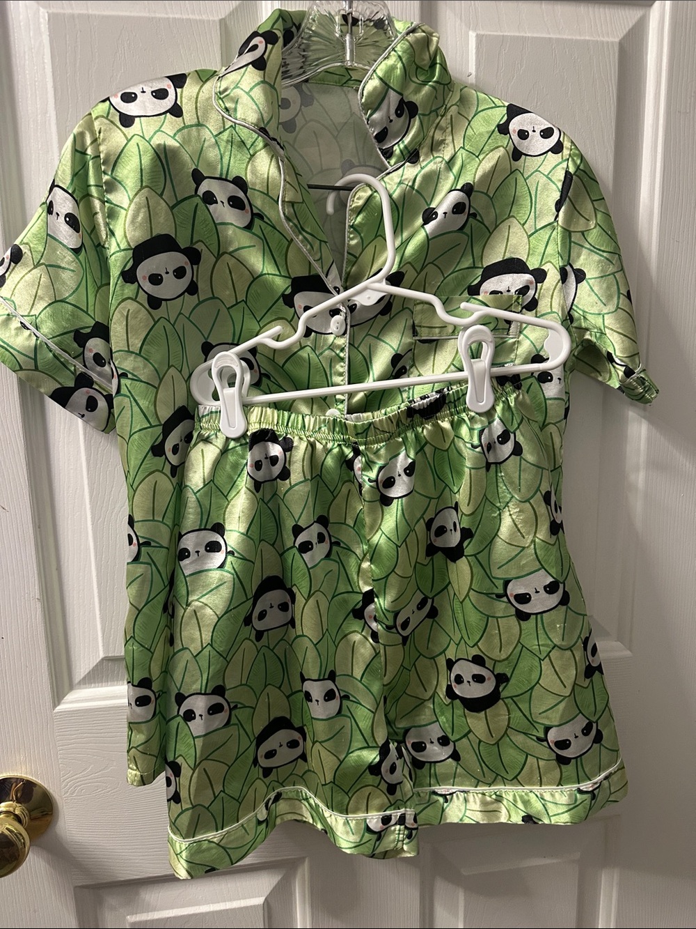Kids Panda Print Green Pajama Set